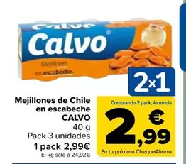 Oferta de Calvo - Mejillones De Chile En Escabeche   por 2,99€ en Carrefour