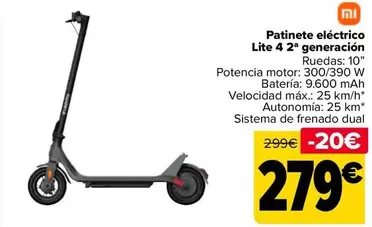 Oferta de Xiaomi - Patinete Eléctrico Lite 4 2Âª Generacion por 279€ en Carrefour