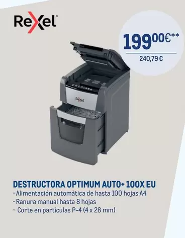 Oferta de Rexel - Destructora Optimum Auto+ 100x Eu por 199€ en Makro