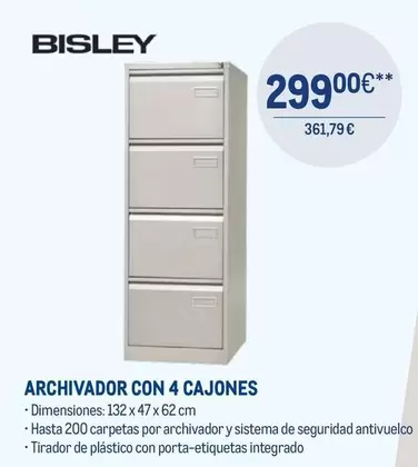 Oferta de Bisley - Archivador Con 4 Cajones por 299€ en Makro