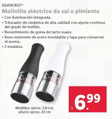 Oferta de SilverCrest - Molinillo Electrico De Sal O Pimienta por 6,99€ en Lidl