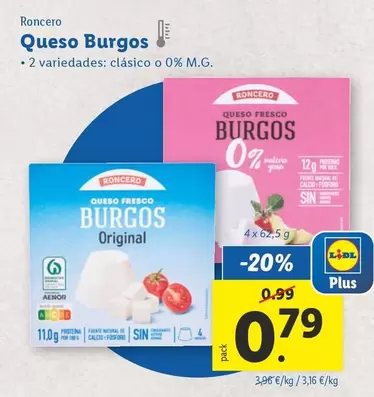 Oferta de Roncero - Queso Burgos por 0,79€ en Lidl