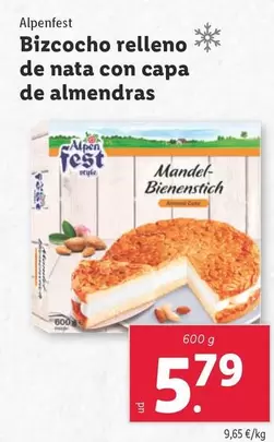 Oferta de Alpenfest - Bizcocho Relleno De Nata Con Capa De Almendras por 5,79€ en Lidl