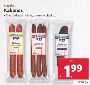 Oferta de Alpenfest - Kabanos por 1,99€ en Lidl