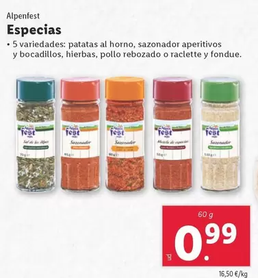 Oferta de Alpenfest - Especias por 0,99€ en Lidl