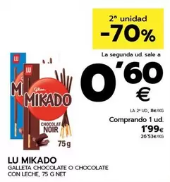 Oferta de Lu Mikado - Galleta Chocolate O Chocolate Con Leche por 1,99€ en BM Supermercados