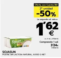 Oferta de Sojasun - Postre Sin Lactosa Natural por 3,24€ en BM Supermercados