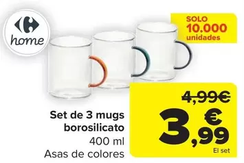 Oferta de  Carrefour Home - Set De 3 Mugs  Borosilicato por 3,99€ en Carrefour