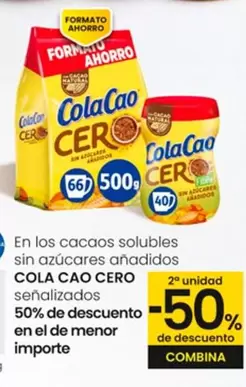 Oferta de Cola Cao - Cero En Los Cacaos Solubles Sin Azúcares Añadidos en Eroski