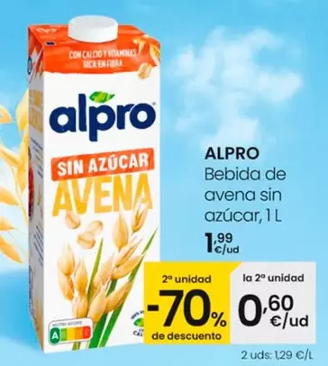 Oferta de Alpro - Bebida De Avena Sin Azucar por 1,99€ en Eroski