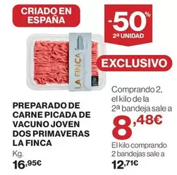 Oferta de La Finca - Preparado De Carne Picada De Vacuno Joven Dos Primaveras por 16,95€ en El Corte Inglés