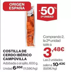 Oferta de Origen - Campovilla - Costilla De Cerdo Iberico por 6,95€ en El Corte Inglés