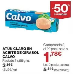 Oferta de Calvo - Atun Claro En Aceite De Girasol por 3,56€ en El Corte Inglés