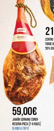 Oferta de Coren - Jamon Serrano Reserva Pieza por 59€ en Claudio