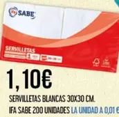 Oferta de Ifa sabe - Servilletas Blancas 30x30 Cm. por 1,1€ en Claudio