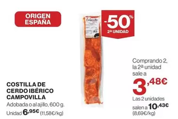 Oferta de Origen - Campovilla - Costilla De Cerdo Iberico por 6,95€ en Supercor