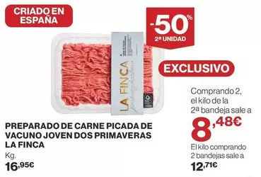 Oferta de La Finca - Preparado De Carne Picada De Vacuno Joven Dos Primaveras por 16,95€ en Supercor