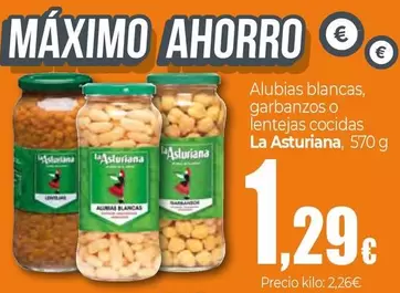 Oferta de La Asturiana - Alubias Blancas, Garbanzos O Lentejas Cocidas por 1,29€ en UNIDE Alimentación