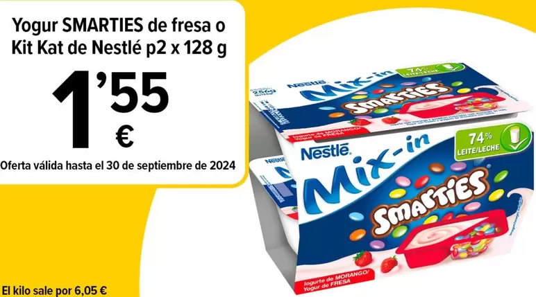 Oferta de Nestlé - Yogur Smarties De Fresa O Kit Kat  por 1,55€ en Cash Fresh