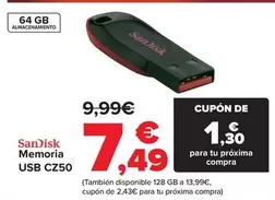 Oferta de Sandisk - Memoria USB CZ50 por 7,49€ en Carrefour