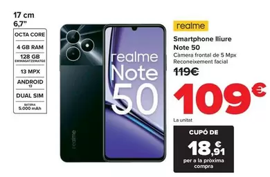 Oferta de Realme - Smartphone Libre  Note 50 por 109€ en Carrefour