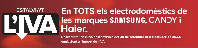 Oferta de En Todos Los Electrodomesticos De Las Marcas Samsung , Candy Y Hair  en Carrefour