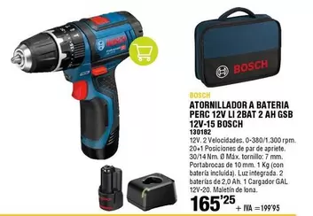 Oferta de Bosch - Atornillador A Bateria Perc 12V LI 2BAT 2 AH GSB 12V-15 por 165,25€ en ferrOkey