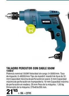 Oferta de Wesco - Taladro Percutor Con Cable 550w por 25,95€ en ferrOkey