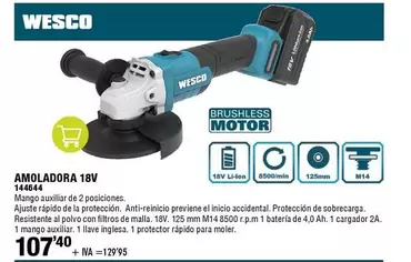 Oferta de Wesco - Amoladora 18v por 129,95€ en ferrOkey