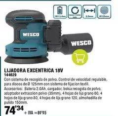 Oferta de Wesco - Lijadora Excentrica 18v por 89,95€ en ferrOkey