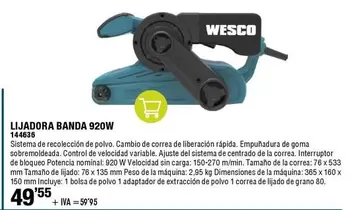 Oferta de Wesco - Lijadora Banda 920W 144636  por 59,95€ en ferrOkey