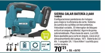 Oferta de Wesco - Sierra Calar Batería 2,0AH 144643 por 84,95€ en ferrOkey