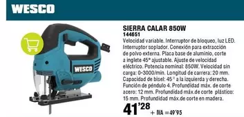 Oferta de Wesco - Sierra Calar 850W 144651 por 49,95€ en ferrOkey