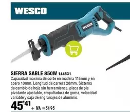 Oferta de Wesco - Sierra Sable 850W 144631 por 54,95€ en ferrOkey