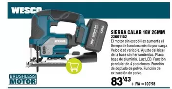 Oferta de Wesco - Sierra Calar 18V 26MM por 100,95€ en ferrOkey