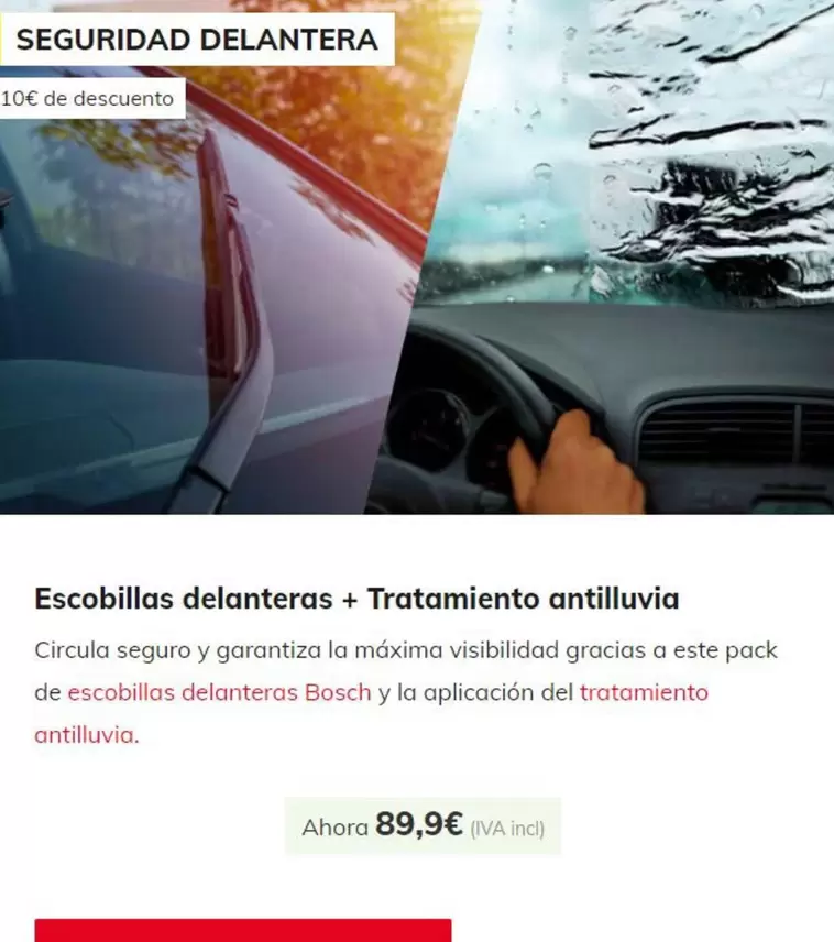 Oferta de Escobillas Delanteras + Tratamiento Antilluvia por 89,9€ en Carglass