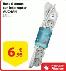 Oferta de Auchan - Base 6 Tomas Con Interruptor por 6,95€ en Alcampo