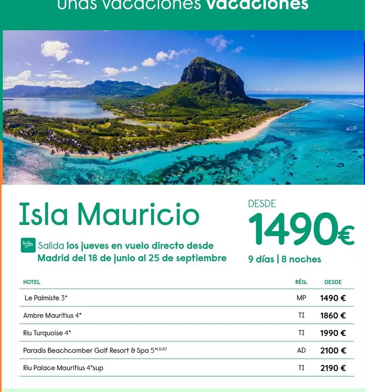 Oferta de Travelplan - Isla Mauricio por 1490€ en Travelplan