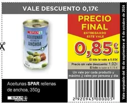 Oferta de Spar - Aceitunas Rellenas De Anchoa por 0,85€ en SPAR