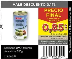 Oferta de Spar - Aceitunas Rellenas De Anchoa por 0,85€ en SPAR