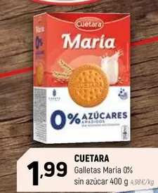 Oferta de Cuétara - Galletas Maria 0% Sin Azucar por 1,99€ en Coviran