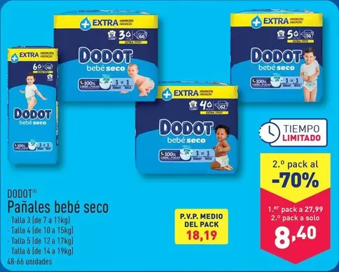 Oferta de Dodot - Pañales Bebé Seco por 27,99€ en ALDI