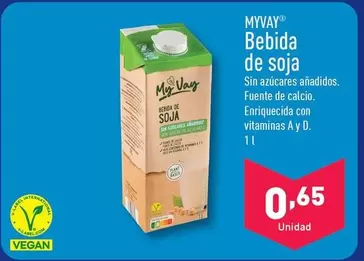 Oferta de Myvay - Bebida De Soja por 0,65€ en ALDI