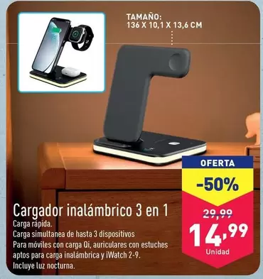 Oferta de Cargador Inalámbrico 3 En 1 por 14,99€ en ALDI