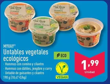 Oferta de Myvay - Untables Vegetales Ecológicos por 1,99€ en ALDI