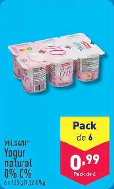 Oferta de Milsani - Yogur Natural 0% 0% por 0,99€ en ALDI