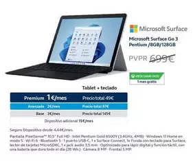 Oferta de Microsoft -  Surface 3 Pentium /gbg/128gb en Movistar