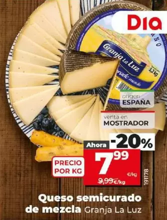 Oferta de Granja la Luz - Queso Semicurado De Mezcla por 7,99€ en Dia