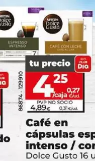 Oferta de Dolce Gusto - Cafe En Capsulas Espresso Intenso / Con Leche  por 4,25€ en Dia