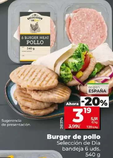 Oferta de Seleccion De Dia - Burger De Pollo por 3,19€ en Dia